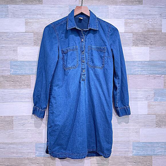 OLD NAVY Long Sleeve Denim Shirtdress Blue Mini Cotton Casual Womens Small - Picture 1 of 6